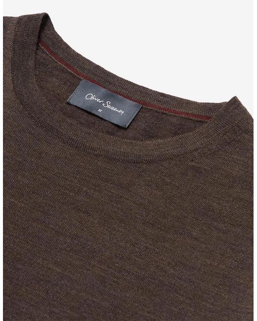 Oliver Sweeney Brown Merino Wool Crew Neck Jumper for men