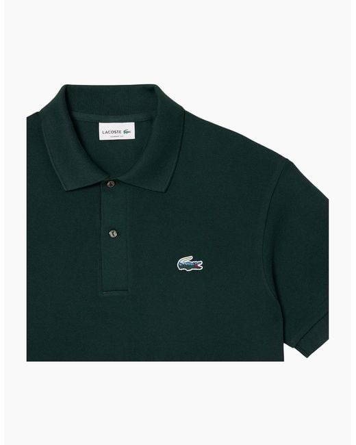 Lacoste Green Polo Shirts Classic Fit Landscape Crocodile Pique Golf Polo Shirt for men