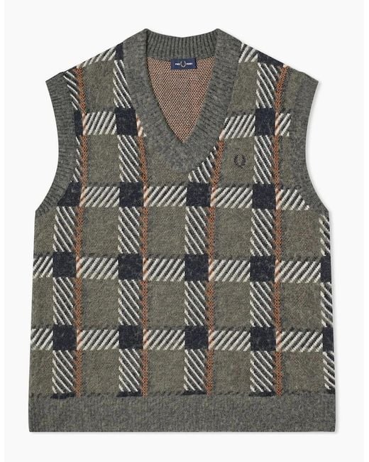 Fred Perry Gray Glitch Tartan Field United Tank Vest for men