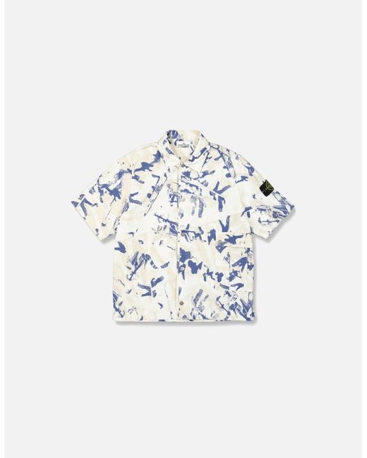 Stone Island White Compass Printed Cotton Shirt for men