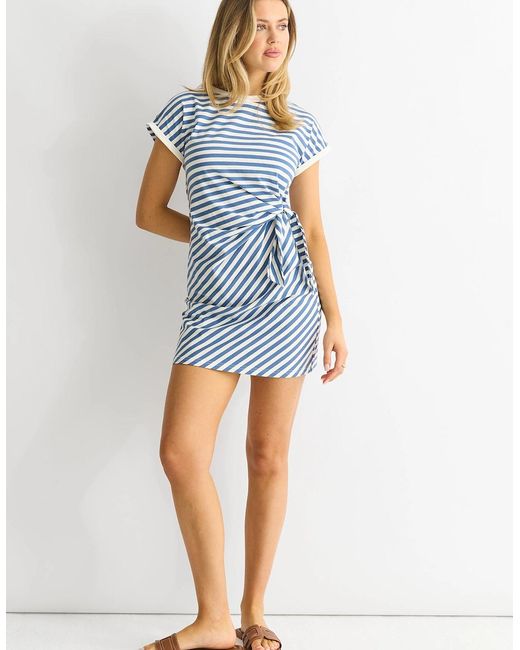 Gini London Blue Stretch Stripe Mini Dress