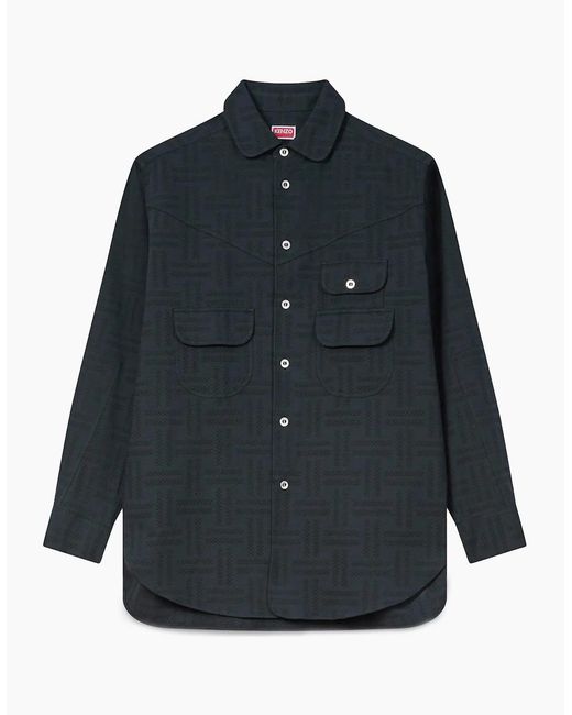 KENZO Blue Weave Workwear Overshirt for men