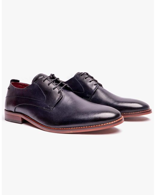 Base London Blue London Script Leather Derby Shoes for men