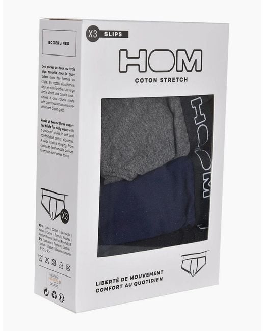 Hom Blue Boxerlines 3-Pack Basic Briefs for men