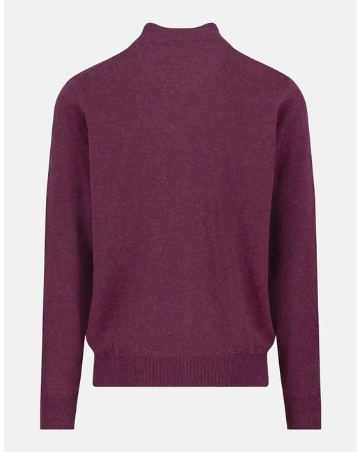 Fynch-Hatton Purple Superfine Stand-Up Cardigan Deep Merlot for men