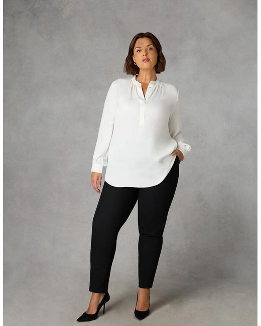 Live Unlimited London White Ivory Satin Gathered Neck Blouse