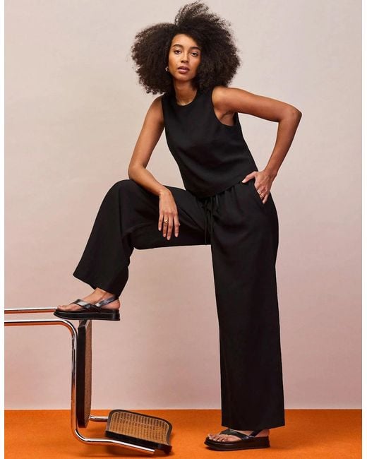 Ro&zo Black Drawstring Trousers With Linen