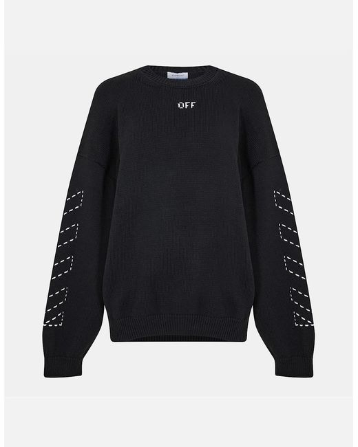 Off-White c/o Virgil Abloh Blue Embroidered Regular Fit Crew Neck Sweater for men