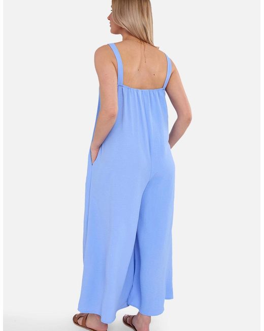 Gini London Blue Air Flow Strappy Wide Leg Jumpsuit