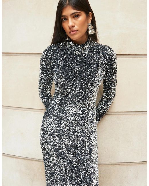 Ro&zo Gray Petite Astrid Long Sleeve Velvet Sequin Dress