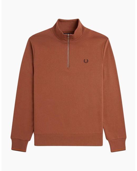 Fred Perry Brown Half Zip Sweatshirt for men