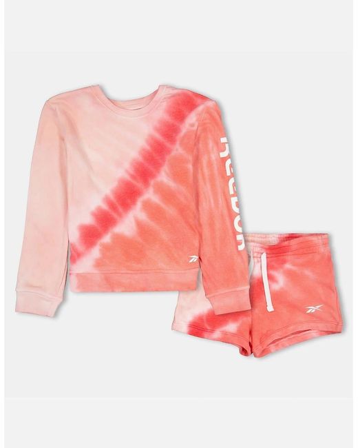 Reebok Pink Tie Dye Lettering Crew Neck Long Sleeve Sweatshirt And Set