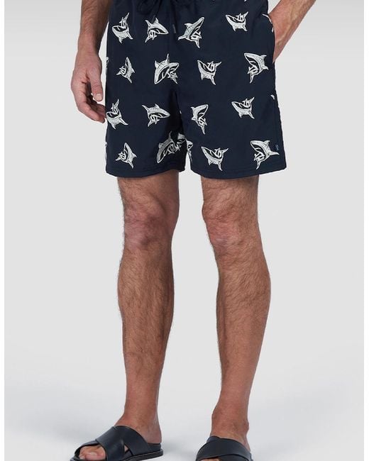Paul & Shark Blue Shark Pattern Swim Shorts for men