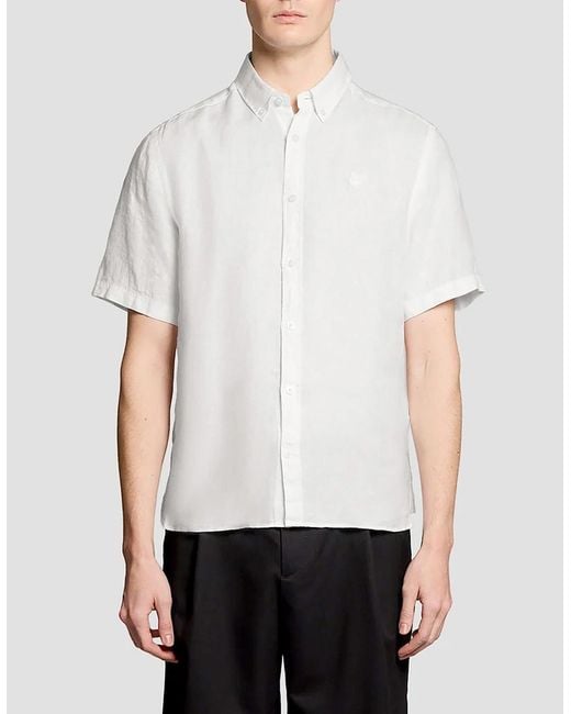 Lyle & Scott White Lyle & Scott Short Sleeve Linen Shirt for men