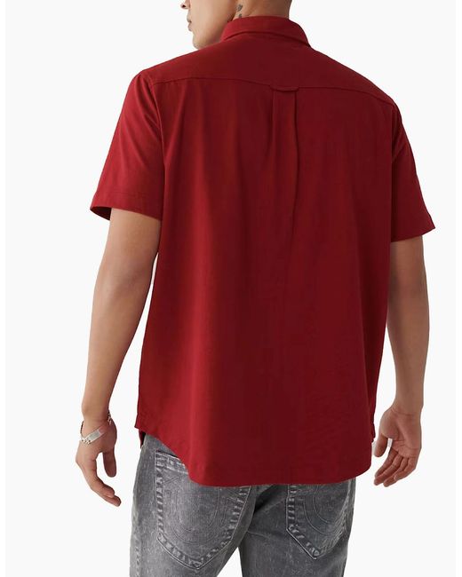 True Religion Red Shirts Short Sleeve Summer Cotton Triple Needle Knit Shirts for men