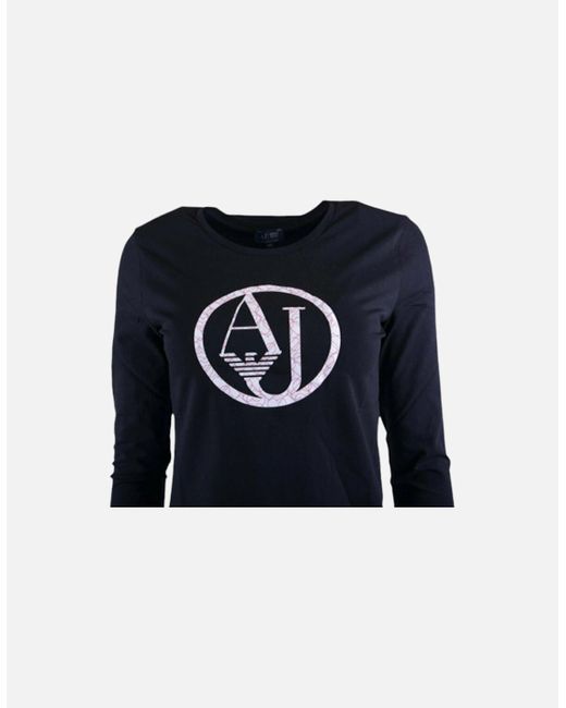 Armani Black Jeans 7V5T04 T-Shirt Long Sleeve Crew Neck Stretch Casual Soft Tee