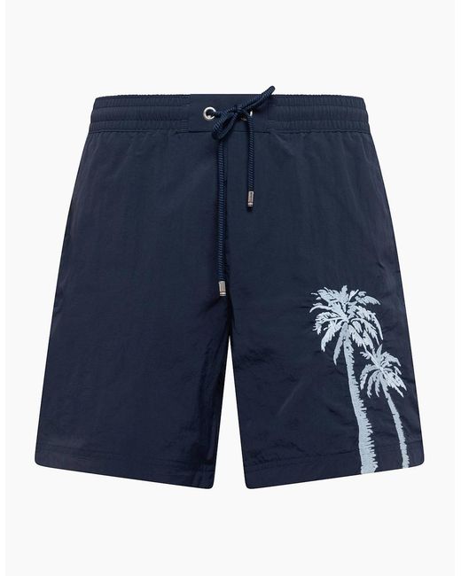 Boss Blue Palm Embroidery Graphic Swim Trunk for men