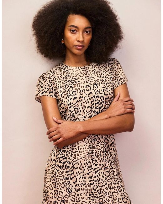 Ro&zo Natural Leopard Print Seam Detail Midi Dress