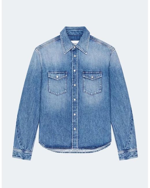 Givenchy Blue Leather Patch Denim Shirt for men