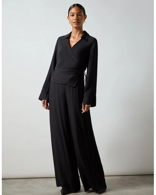 Ro&zo Black Crepe Wide Leg Trouser