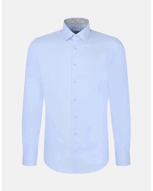 Seidensticker Blue Slim Fit Easy Iron Business Kent Contrast Patch Business Shirt Light for men