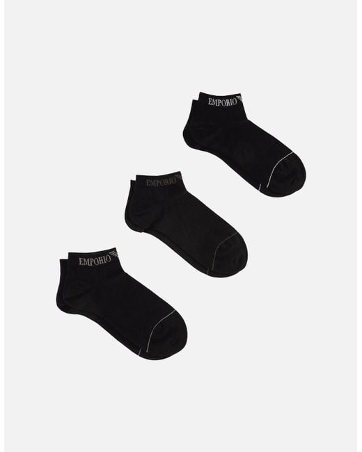 Emporio Armani White Cotton 3-Pair Ea Logo Ankle Socks for men