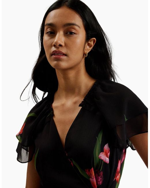 Ted Baker Black Fascia Angel Sleeve Wrap Mini Dress