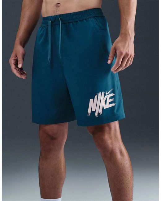 Nike Blue Dri-Fit Form Logo Print Athletic Shorts for men