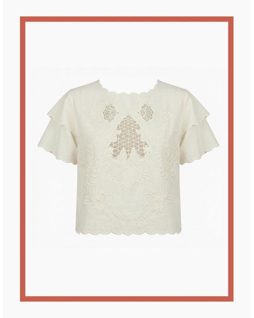 Nooki Design Natural Tate Embroidered Cutout Blouse-Ecru