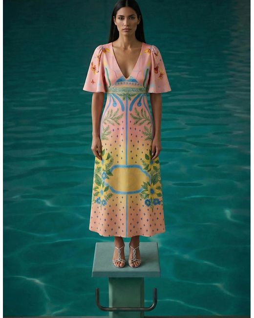 Oceanus Multicolor Camile V Shaped Dress