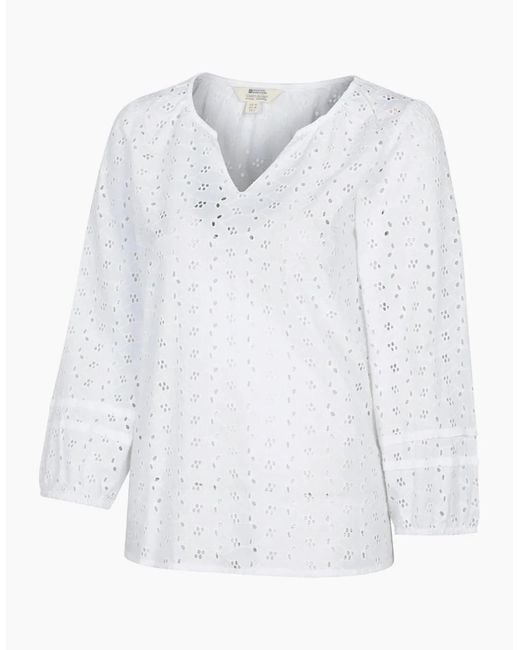 Mountain Warehouse White Ladies Broderie Lightweight 3/4 Sleeve Casual Shirt
