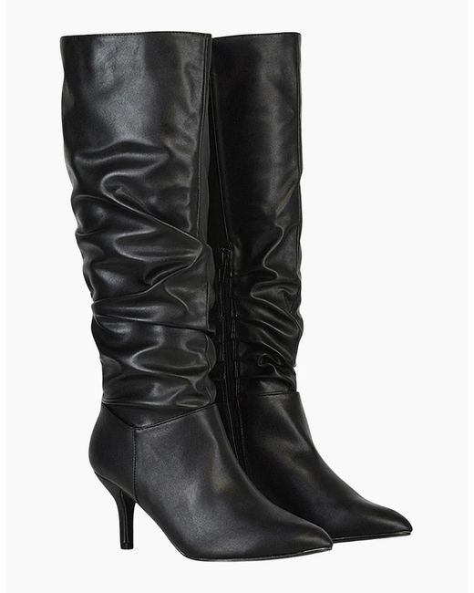 XY London Black Ladies Sian Ruched Mid Stiletto Knee-High Boots