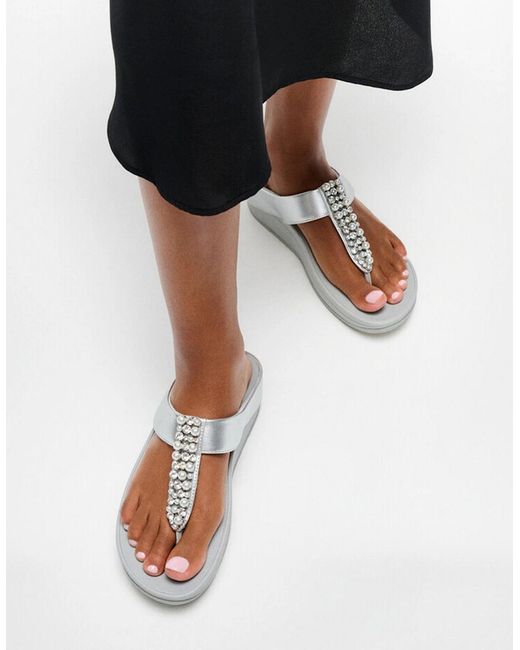 Fitflop White Fino Pearls And Crystal Toe-Post Sandals