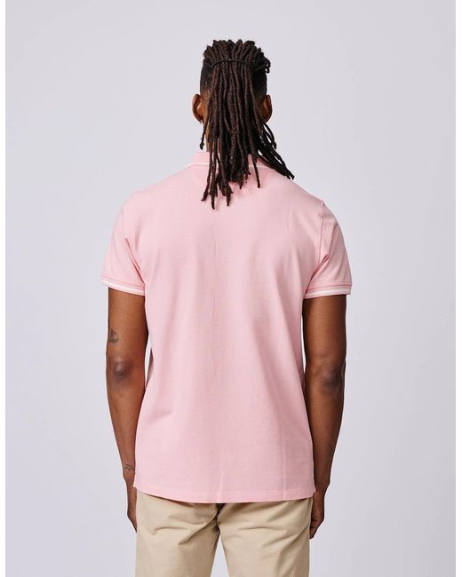 aubi Pink Eden Tipped Pique Polo for men