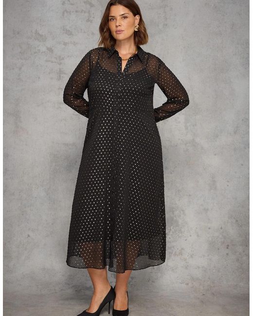 Live Unlimited London Black Metallic Spot Button Through Midaxi Dress