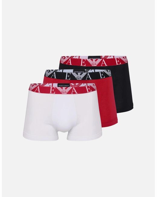 Emporio Armani Red 3-Pack Stretch Cotton/ Boxer Trunks for men