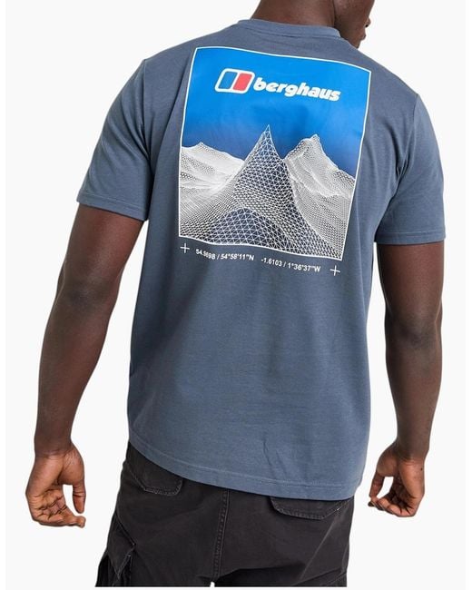 Berghaus Blue Pinnacle Point T Shirt Mountain Fade Back Graphic Cotton T-Shirt for men