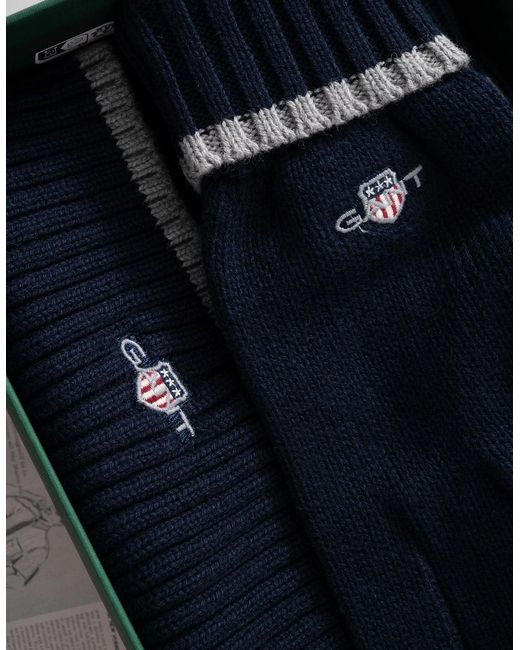 Gant Blue Essential Beanie & Gloves Set for men