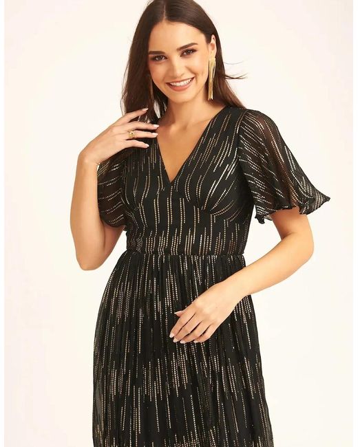 Gini London Black Stripe Foil Angel Sleeves Maxi Dress