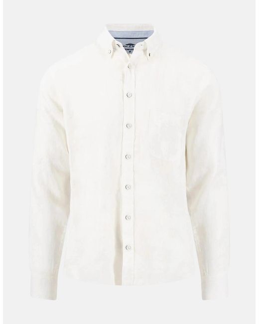 Fynch-Hatton White Pure Linen Button Down Shirt for men