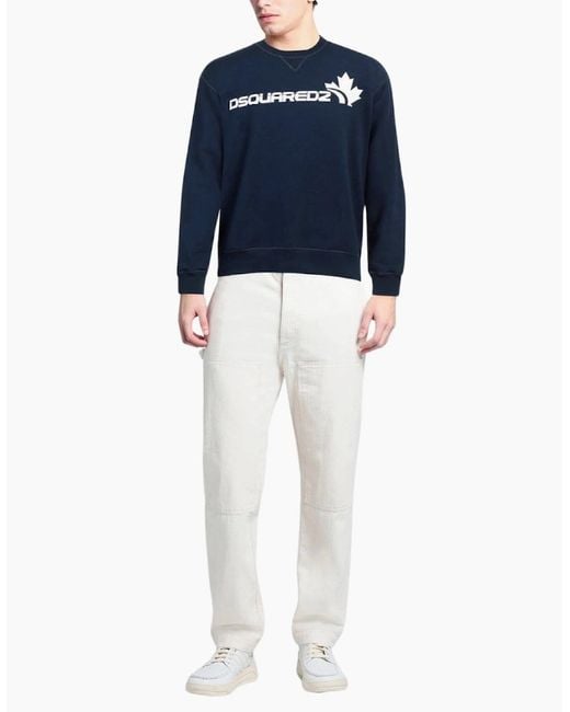 DSquared² Blue Bold Maple Leaf Logo Sweatshirt for men