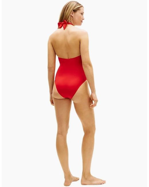 Tommy Hilfiger Red Global Stripe Halterneck Swimsuit, Fireworks