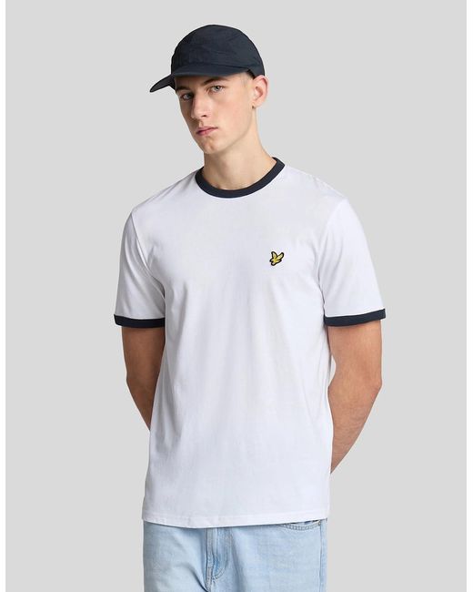 Lyle & Scott White Ringer Cotton Crew Neck T-Shirt for men