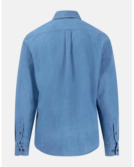 Fynch-Hatton Blue Washed Denim Button Down Shirt Crystal for men