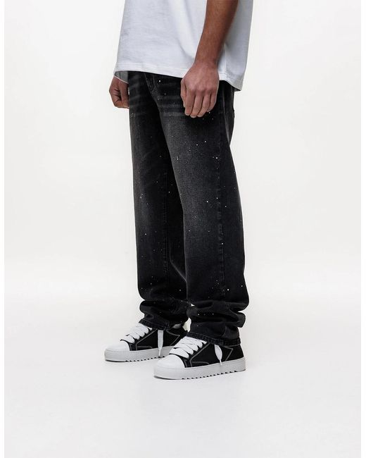 Magrit Black Core Painted Straight Jeans for men