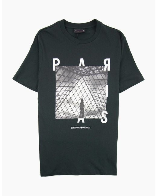 Emporio Armani Black Armani Jeans City Logo Paris T-Shirt Verde Scuro 0537 for men