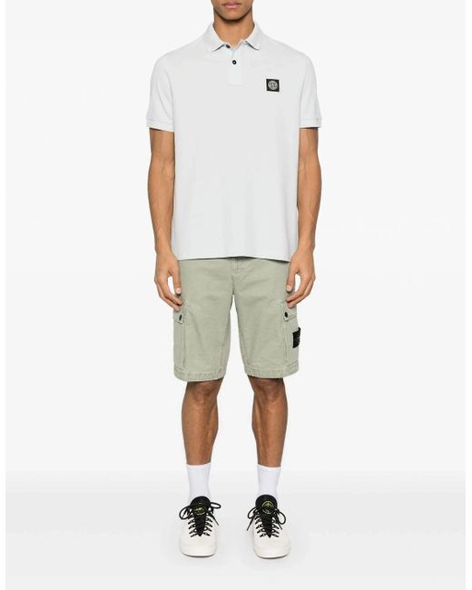 Stone Island White Compass Patch Piquet Polo Sky for men