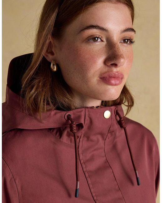 Joules Red Portwell Waterproof Hoodie Raincoat With Adjustable Waist Oxblood