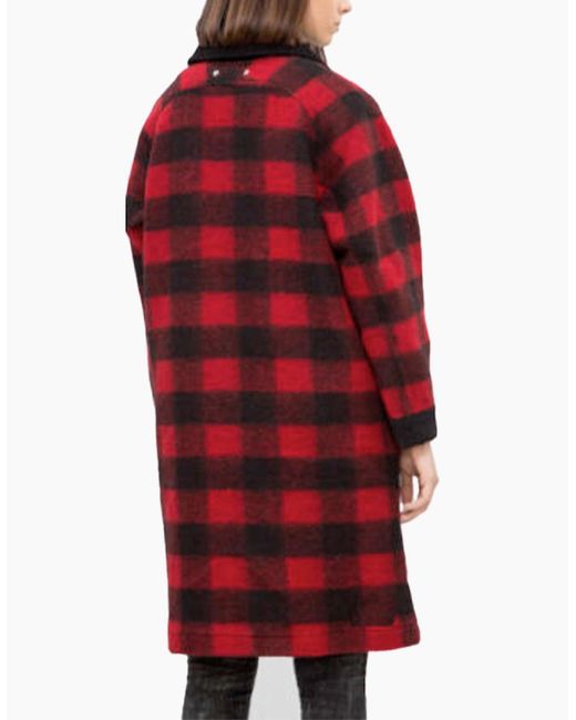 DIESEL Red W-Dana Waistcoat Single Breasted Trench Xs Buffalo Check