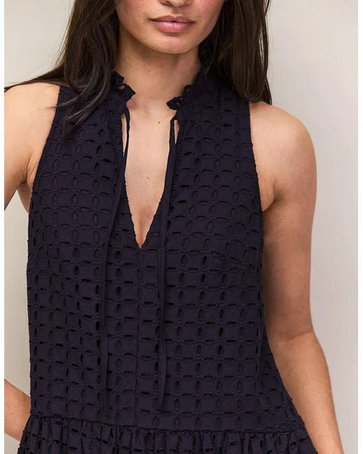 Ro&zo Blue Broderie Anglaise Cotton V-Neck Midi Dress